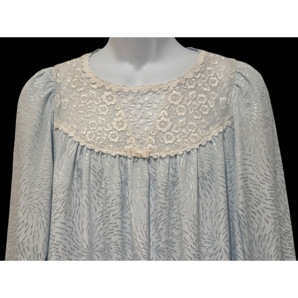 Vintage Christian‎ DIOR Womens Nightgown M Pale Blue Lace Shiny Loungewear